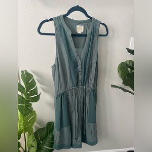 Light weight tie-waist dress with button front and sheer panel back